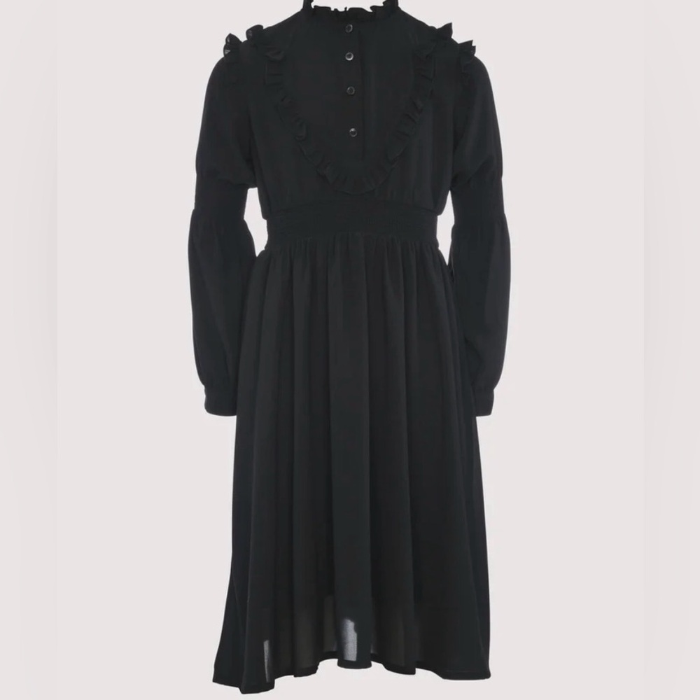 Minimal Elegant Black Ruffle Dress NWT